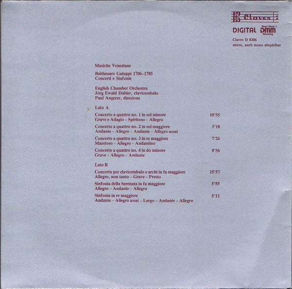 Baldassare Galuppi, English Chamber Orchestra, Jörg Ewald Dähler, Paul Angerer – Concerti E Sinfonie LP vinyl record, image 4 of 6