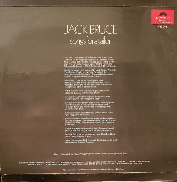 Jack Bruce – Songs For A Tailor LP vinyl record, image 2 of 5