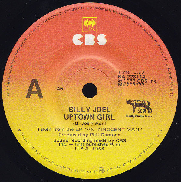 Billy Joel – Uptown Girl 7" vinyl record, image 1 of 2