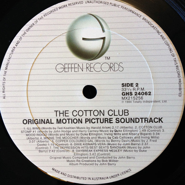 John Barry – The Cotton Club (Original Motion Picture Soundtrack) LP vinyl record, image 6 of 6