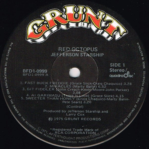 Jefferson Starship – Red Octopus LP vinyl record, image 3 of 4