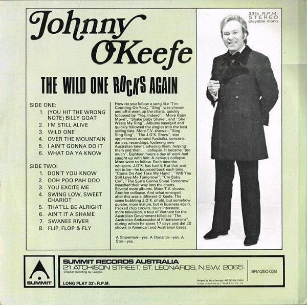 Johnny O'Keefe – The Wild One Rocks Again LP vinyl record, image 2 of 4
