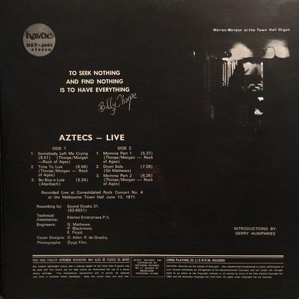 Billy Thorpe And The Aztecs – Live LP vinyl record, image 4 of 6