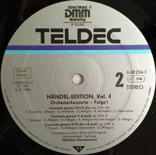Georg Friedrich Händel, Concentus Musicus Wien, Nikolaus Harnoncourt – Water Musick · 6 Concerti Grossi Op. 3 (2xLP) LP vinyl record, image 6 of 8