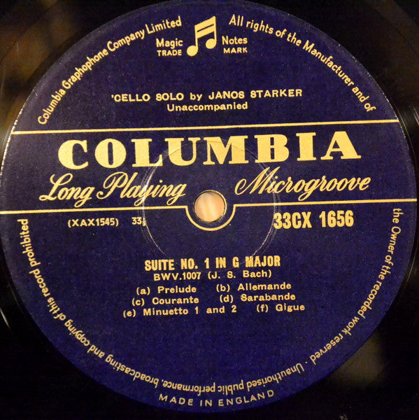 Janos Starker, Johann Sebastian Bach – Suites For Unaccompanied Cello - No. 1 In G Major / No. 3 In C Major LP vinyl record, image 4 of 4