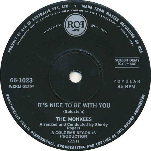 The Monkees – It's Nice To Be With You / D. W. Washburn 7" vinyl record, image 3 of 4