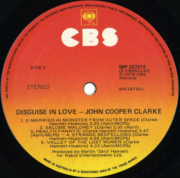 John Cooper Clarke – Disguise In Love LP vinyl record, image 4 of 4
