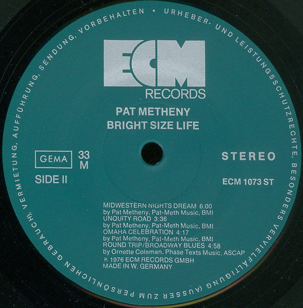 Pat Metheny – Bright Size Life LP vinyl record, image 4 of 4