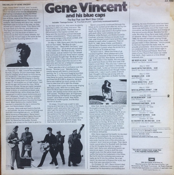 Gene Vincent & His Blue Caps – The Bop That Just Won't Stop LP vinyl record, image 3 of 5