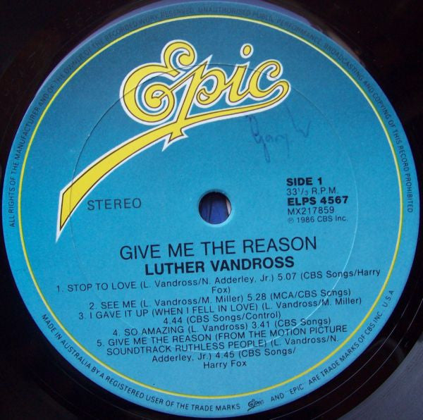 Luther Vandross – Give Me The Reason LP vinyl record, image 5 of 6