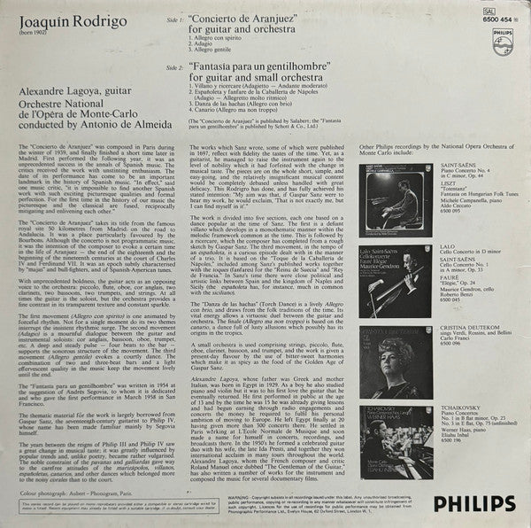 Joaquín Rodrigo, Alexandre Lagoya, Orchestre National De L'Opéra De Monte-Carlo, Antonio De Almeida – Concerto De Aranjuez - Fantaisie Pour Un Gentilhomme LP vinyl record, image 2 of 4