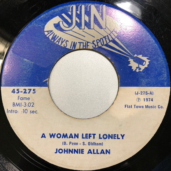 Johnnie Allan – A Woman Left Lonely / I Wonder Where You Are Tonight 7" vinyl record, image 1 of 2