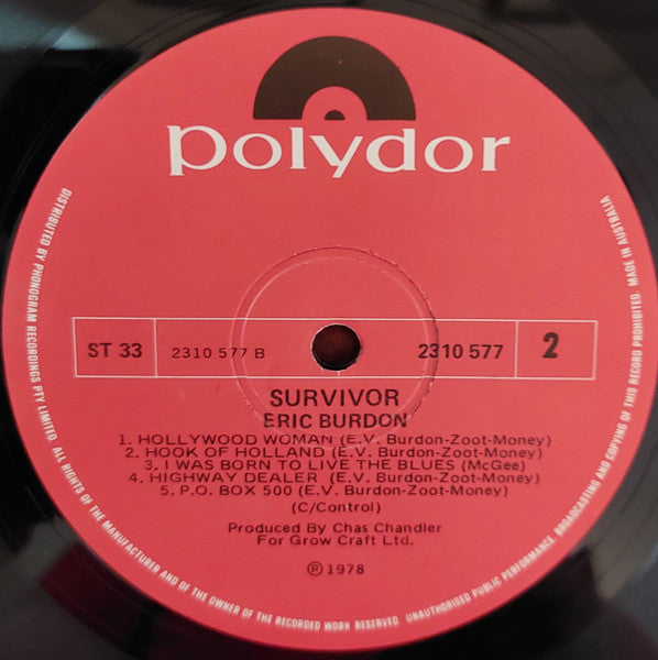 Eric Burdon – Survivor LP vinyl record, image 4 of 4