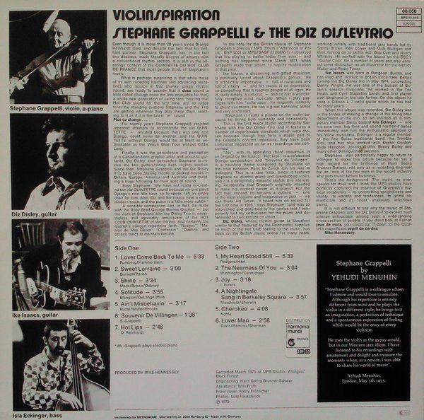 Stéphane Grappelli, Diz Disley Trio – Violinspiration LP vinyl record, image 2 of 4