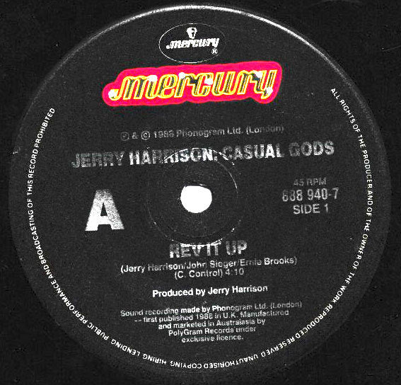 Jerry Harrison: Casual Gods – Rev It Up 7" vinyl record, image 3 of 4
