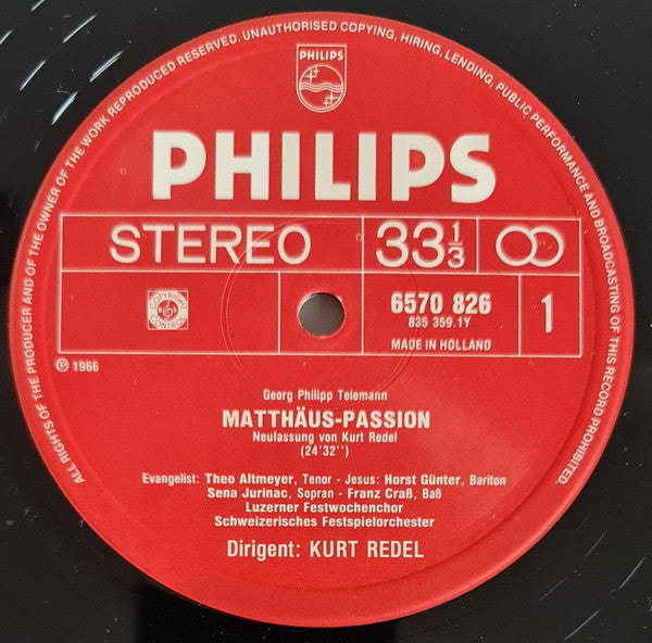 Georg Philipp Telemann, Sena Jurinac, Theo Altmeyer, Horst Günter, Franz Crass, Kurt Redel – Matthäus-Passion (2xLP) LP vinyl record, image 3 of 10