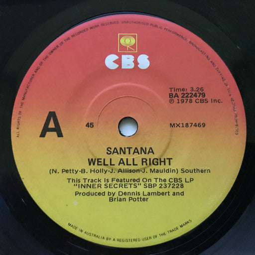 Santana – Well All Right 7" vinyl record, image 1 of 2