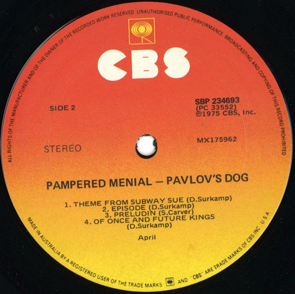 Pavlov's Dog – Pampered Menial LP vinyl record, image 4 of 4