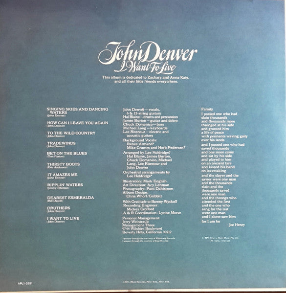 John Denver – I Want To Live LP vinyl record, image 4 of 5