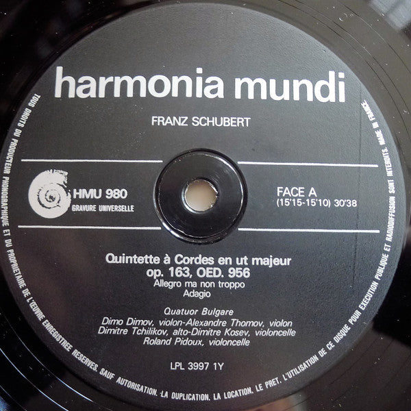 Franz Schubert, The Dimov Bulgarian State Quartet, Roland Pidoux – Quintette À Cordes En Ut Majeur Op. 163 D.956 LP vinyl record, image 3 of 6