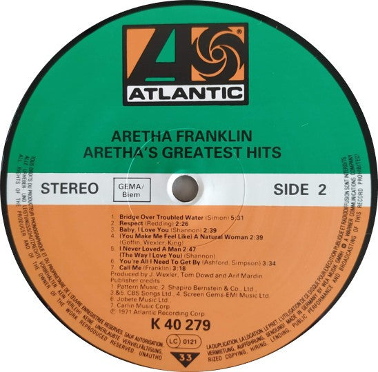 Aretha Franklin – Aretha's Greatest Hits LP vinyl record, image 4 of 4