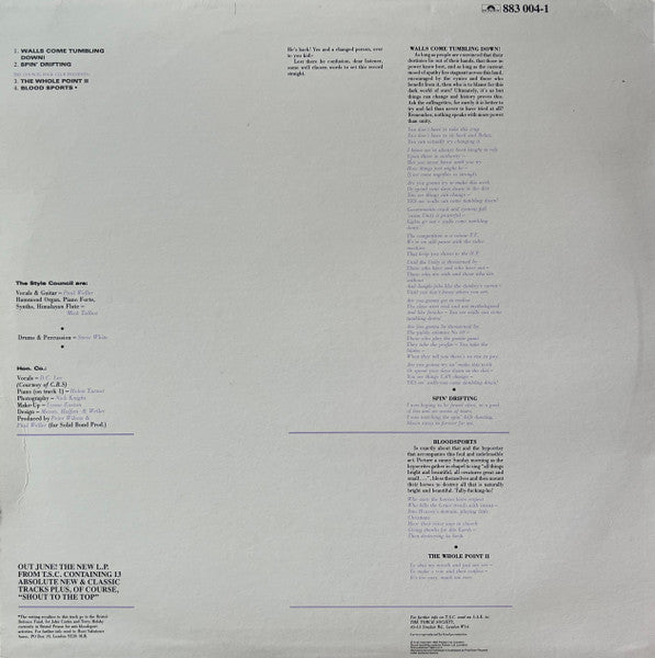 The Style Council – Walls Come Tumbling Down! 12" vinyl record, image 2 of 4