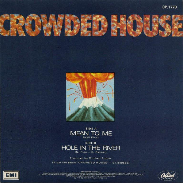 Crowded House – Mean To Me 7" vinyl record, image 2 of 4