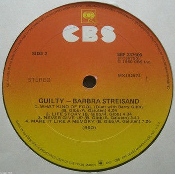 Barbra Streisand – Guilty LP vinyl record, image 7 of 7