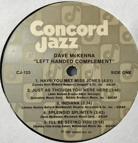 Dave McKenna – Left Handed Complement LP vinyl record, image 3 of 4