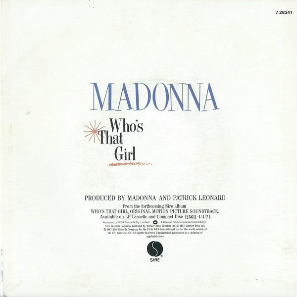 Madonna – Who's That Girl 7" vinyl record, image 2 of 4
