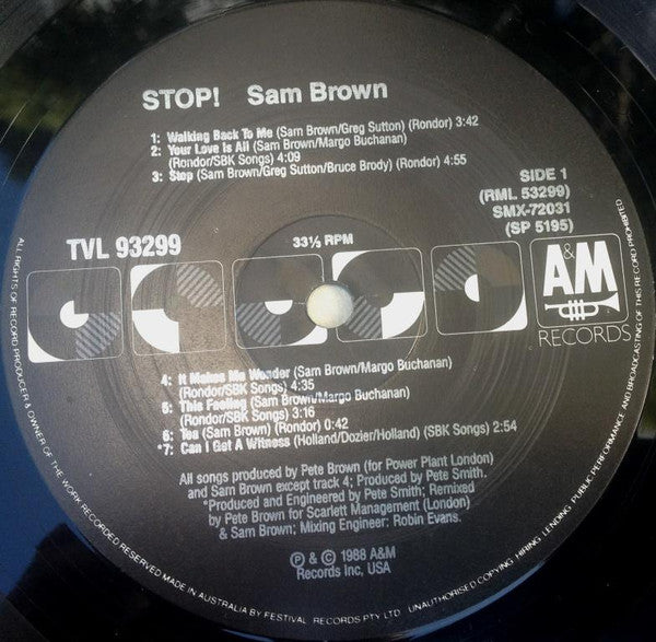 Sam Brown – Stop! LP vinyl record, image 3 of 4