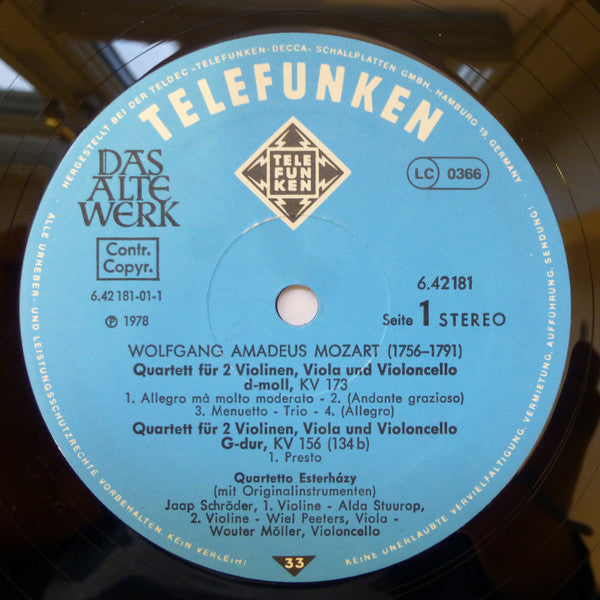 Wolfgang Amadeus Mozart, Quartetto Esterházy – Streichquartette = String Quartets = Quatuors À Cordes KV 156, KV 168, KV 173 LP vinyl record, image 3 of 4