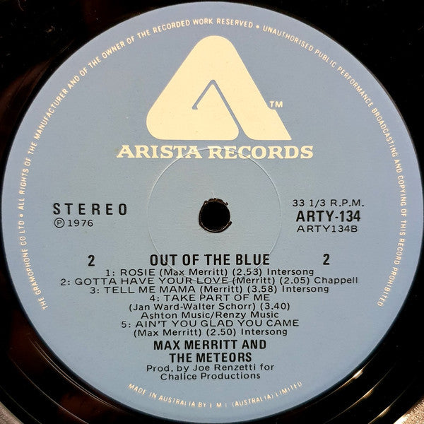 Max Merritt – Out Of The Blue LP vinyl record, image 4 of 4