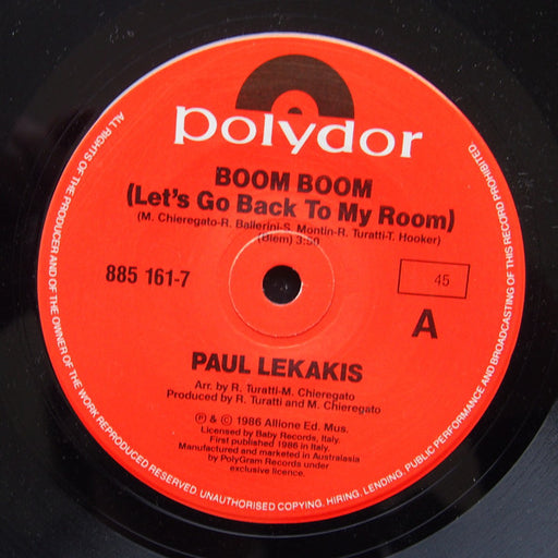 Paul Lekakis – Boom Boom (Let's Go Back To My Room) 7" vinyl record, image 1 of 3
