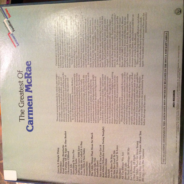 Carmen McRae – The Greatest Of Carmen McRae (2xLP) LP vinyl record, image 3 of 9