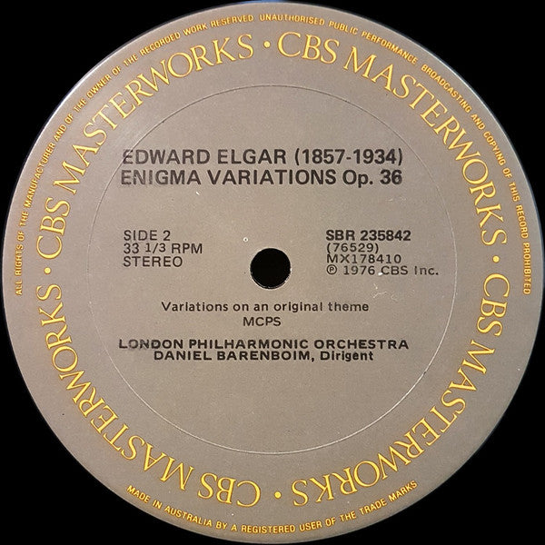 Sir Edward Elgar, Jacqueline du Pré, Daniel Barenboim, The Philadelphia Orchestra, London Philharmonic Orchestra – Cello Concerto, Op. 85 / Enigma Variations LP vinyl record, image 4 of 4