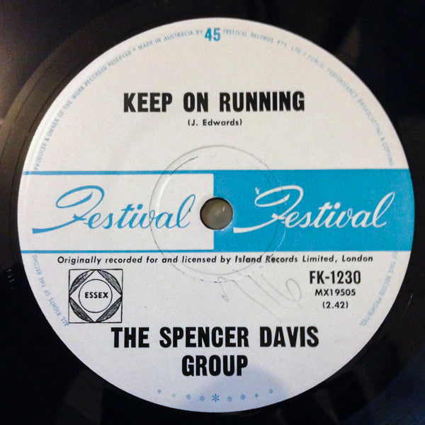 The Spencer Davis Group – Keep On Running / High Time Baby 7" vinyl record, image 1 of 2