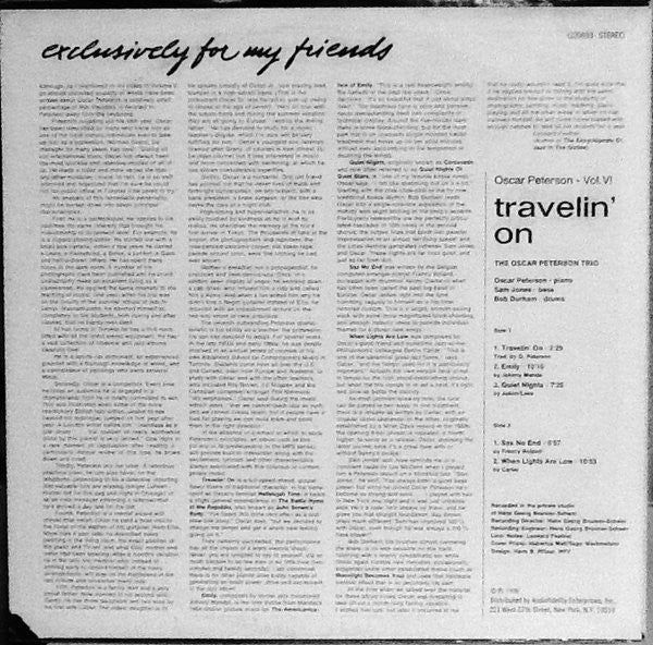 Oscar Peterson – Travelin' On LP vinyl record, image 2 of 4