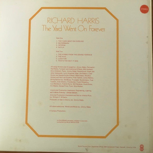 Richard Harris – The Yard Went On Forever... LP vinyl record, image 2 of 4
