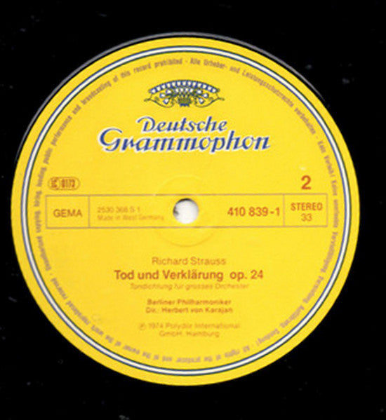 Richard Strauss, Herbert von Karajan, Berliner Philharmoniker – Till Eulenspiegels Lustige Streiche · Don Juan · Tod Und Verklärung LP vinyl record, image 3 of 3