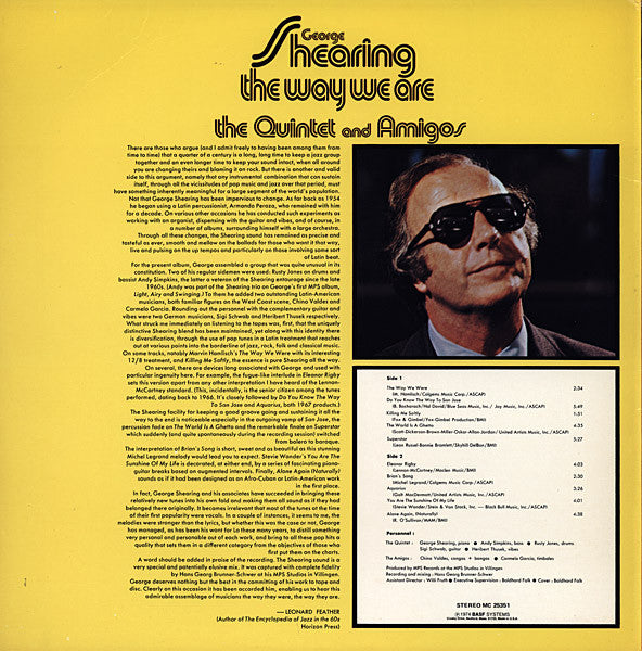 George Shearing, George Shearing Quintet + Amigos – The Way We Are LP vinyl record, image 2 of 4