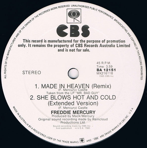 Freddie Mercury – Made In Heaven 12" vinyl record, image 4 of 4