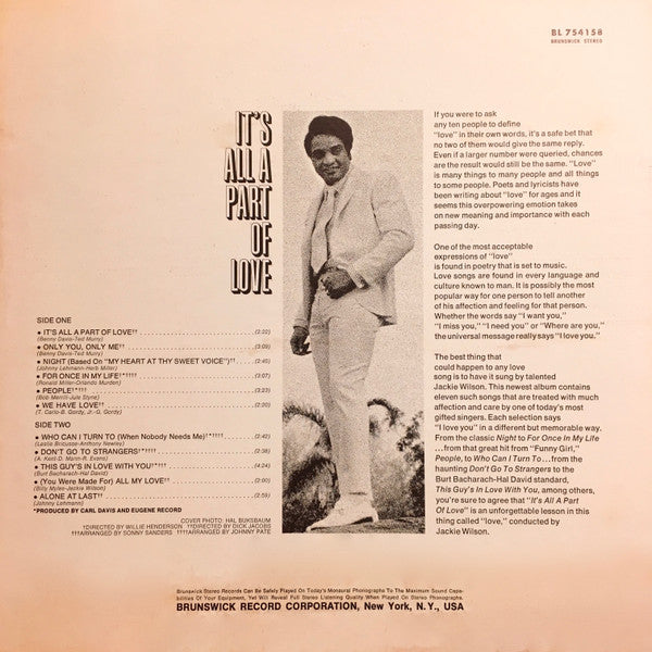 Jackie Wilson – It's All A Part Of Love LP vinyl record, image 2 of 10