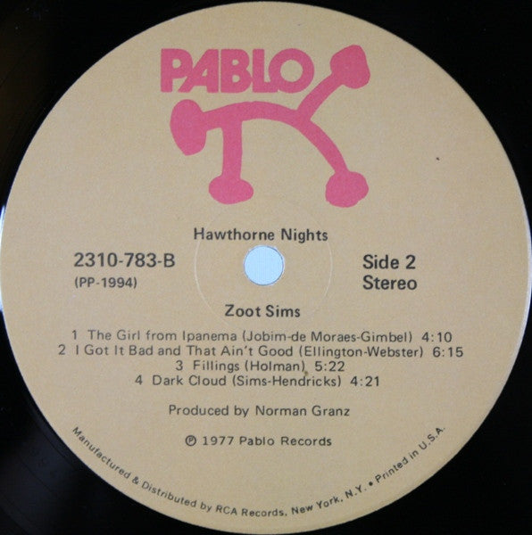 Zoot Sims – Hawthorne Nights LP vinyl record, image 4 of 4
