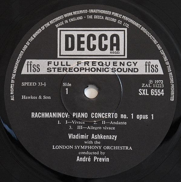 Sergei Rachmaninoff, Vladimir Ashkenazy, London Symphony Orchestra, André Previn – Piano Concertos Nos. 1 And 2 LP vinyl record, image 3 of 4