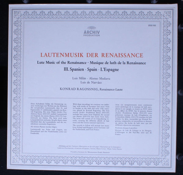 Konrad Ragossnig – Musik Für Laute, III. Spanien LP vinyl record, image 4 of 6