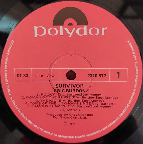 Eric Burdon – Survivor LP vinyl record, image 3 of 4