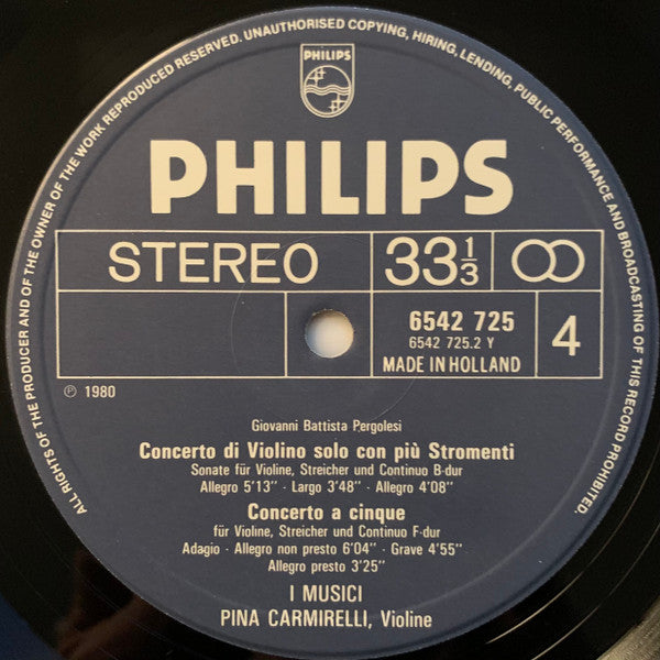 Giovanni Battista Pergolesi, Unico Wilhelm van Wassenaer, I Musici, Pina Carmirelli – 6 Concerti Armonici / Concerto Di Violino Solo Con Più Stromenti / Concerto A Cinque (2xLP) LP vinyl record, image 8 of 8