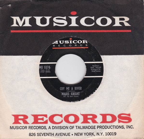 Marie Knight – Cry Me A River / Comes The Night 7" vinyl record, image 3 of 3