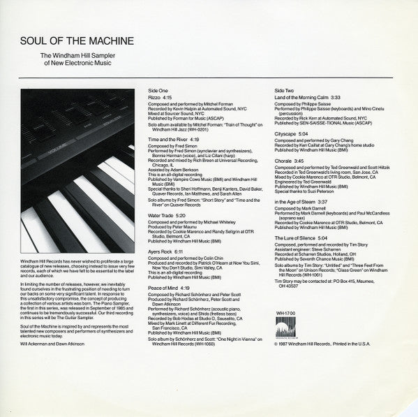 Various – Soul Of The Machine (The Windham Hill Sampler Of New Electronic Music) LP vinyl record, image 5 of 5